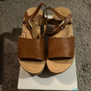 Wild Diva flat form cognac colored sandals.